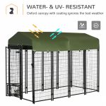 Outdoor Dog Kennel, Lockable Pet Playpen Crate, Welded Wire Steel Fence, with Water-, UV-Resistant Canopy, Rotating Bowl Holders, Door - Image 5