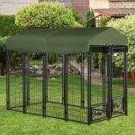 Outdoor Dog Kennel, Lockable Pet Playpen Crate, Welded Wire Steel Fence, with Water-, UV-Resistant Canopy, Rotating Bowl Holders, Door - Image 3