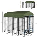 Outdoor Dog Kennel, Lockable Pet Playpen Crate, Welded Wire Steel Fence, with Water-, UV-Resistant Canopy, Rotating Bowl Holders, Door - Image 4