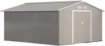 Outsunny 11′ x 13′ Outdoor Storage Shed, Garden Tool Metal Shed with Foundation Kit, Double Lockable Door, Air Vents and Slopings Roofs, for Backyard, Patio, Lawn, Light Grays - Prioka