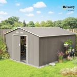 Outsunny 11′ x 13′ Outdoor Storage Shed, Garden Tool Metal Shed with Foundation Kit, Double Lockable Door, Air Vents and Slopings Roofs, for Backyard, Patio, Lawn, Light Grays - Image 4