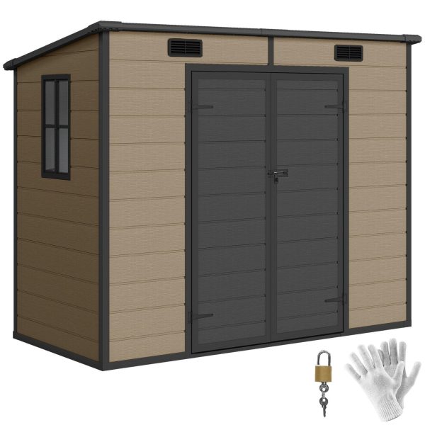 Outsunny 8′ x 4′ Outdoor Storage Shed Light Brown Resin - Prioka