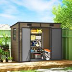 Outsunny 8′ x 4′ Outdoor Storage Shed Light Brown Resin - Image 6