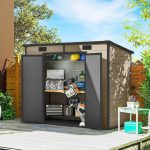 Outsunny 8′ x 4′ Outdoor Storage Shed Light Brown Resin - Image 5
