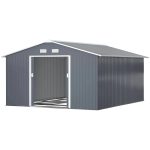 Outsunny Outdoor Storage Shed Dark Gray 11’×13′ Galvanized Steel - Image 5