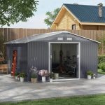 Outsunny Outdoor Storage Shed Dark Gray 11’×13′ Galvanized Steel - Image 4