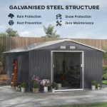 Outsunny Outdoor Storage Shed Dark Gray 11’×13′ Galvanized Steel - Image 2