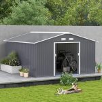 Outsunny Outdoor Storage Shed Dark Gray 11’×13′ Galvanized Steel - Image 6