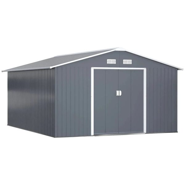 Outsunny Outdoor Storage Shed Dark Gray 11’×13′ Galvanized Steel - Prioka