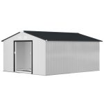 Outsunny Outdoor Storage Shed White 11′ x 13′ Galvanized Steel - Image 4