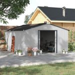 Outsunny Outdoor Storage Shed White 11′ x 13′ Galvanized Steel - Image 5