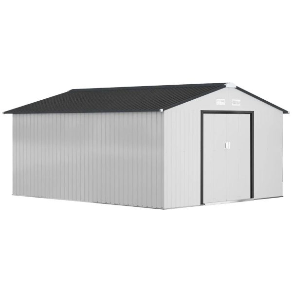 Outsunny Outdoor Storage Shed White 11’×13′ Galvanized Steel - Prioka