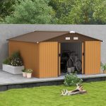Outsunny Outdoor Storage Shed Yellow 11′ x 13′ Galvanized Steel - Image 5