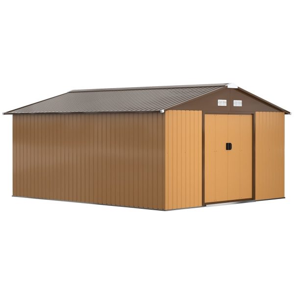 Outsunny Outdoor Storage Shed Yellow 11′ x 13′ Galvanized Steel - Prioka