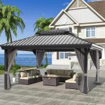 Patioslife Hardtop Pergola Gazebo Grey 10 ft×12 ft Aluminum Frame Galvanized Steel Roof - Prioka