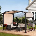 Pergola, Outdoor Steel Arched Pergola with Adjustable Canopy - Image 4