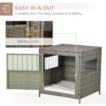 Rattan Dog Crate, Wicker Dog Cage with Lockable Door and Soft Washable Cushion, Dog Kennel Furniture for Small Sized Dogs, Grey - Image 5