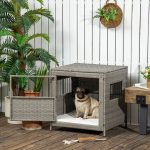 Rattan Dog Crate, Wicker Dog Cage with Lockable Door and Soft Washable Cushion, Dog Kennel Furniture for Small Sized Dogs, Grey - Image 3