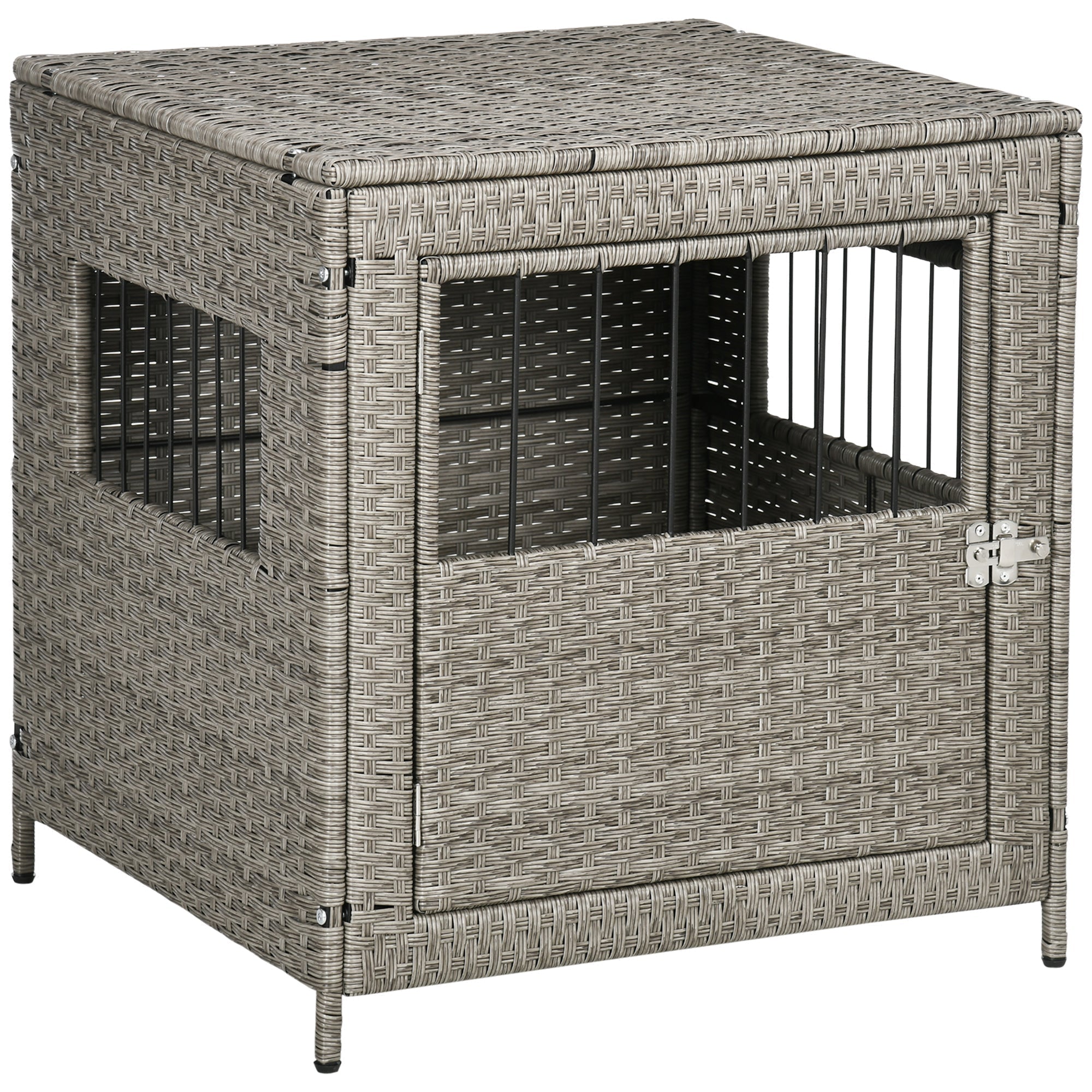 rattan-dog-crate-wicker-dog-cage-with-lockable-door-and-soft-washable-cushion-dog-kennel-furniture-for-small-sized-dogs-grey-6434737 Rattan Dog Crate, Wicker Dog Cage with Lockable Door and Soft Washable Cushion, Dog Kennel Furniture for Small Sized Dogs, Grey - Image 1