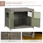 Rattan Dog Crate with Double Doors, Wicker Dog Cage with Soft Washable Cushion, Dog Kennel Furniture for Medium to Large Sized Dogs, Grey - Image 4