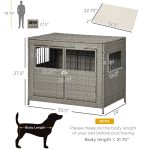 Rattan Dog Crate with Double Doors, Wicker Dog Cage with Soft Washable Cushion, Dog Kennel Furniture for Medium to Large Sized Dogs, Grey - Image 3