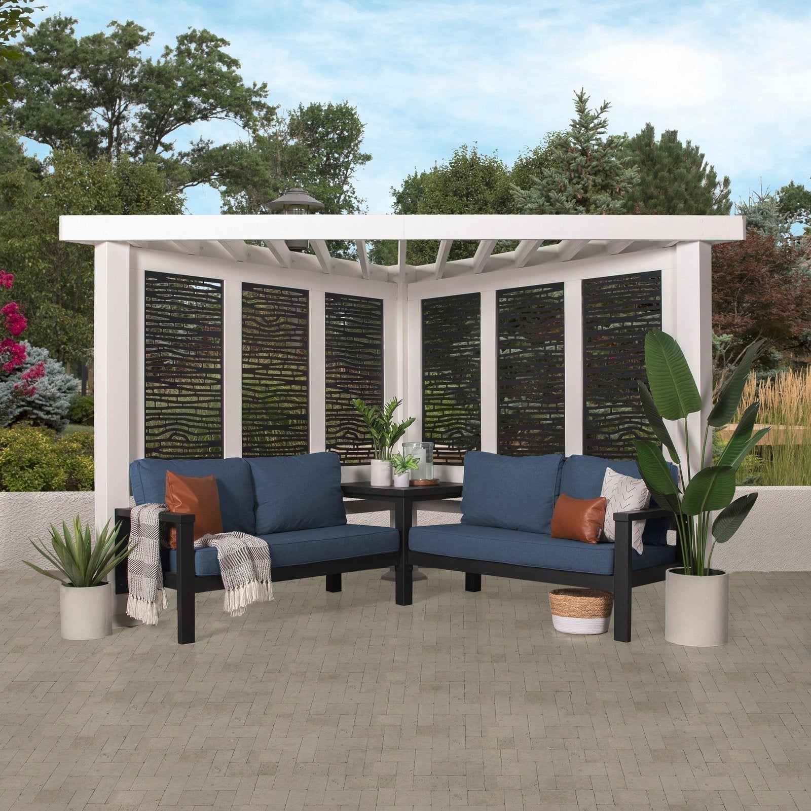 ridgedale-modern-steel-cabana-pergola-with-conversational-seating-1387071 Ridgedale Modern Steel Cabana Pergola with Conversational Seating - Image 1