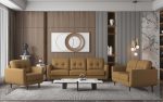 The Longhorn – Orange Leather Sofa with Black Legs - Image 3