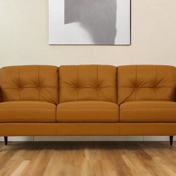 The Longhorn – Orange Leather Sofa with Black Legs