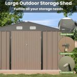 VEIKOUS 10 ft. x 10 ft. Outdoor Metal Storage Shed with Lockable Door and Vents, Gray - Image 4