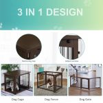 Wooden Decorative Dog Cage Pet Crate with Fence Side Table Small Animal House and Tabletop, Brown - Image 2