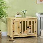 Wooden Dog Crate, Indoor Dog Kennels with Cushion Drawer Bowl Storage for Small Dogs, 37.5" x 23" x 27.5", Natural - Image 2