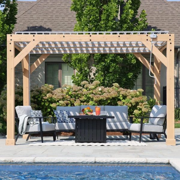 Yardistry Structures 10×12 Ft Cedar Wood Louvered Pergola, Natural Cedar - Prioka
