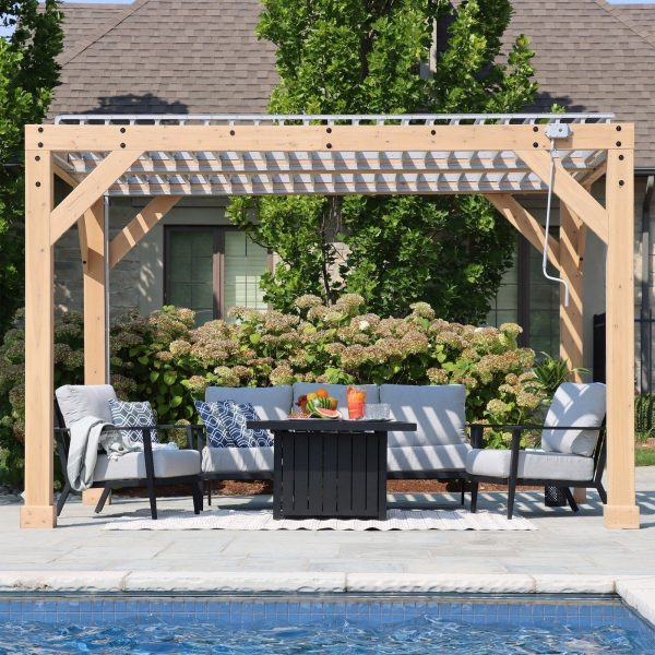 YardistryStructures 10 x 12 Ft Cedar Wood Louvered Pergola, Natural Cedar - Prioka