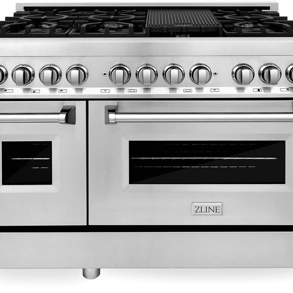 ZLINE 48-Inch Legacy Series Dual Fuel Range with 7 Burner Gas Cooktop and Electric Convection Oven, Stainless Steel (RA48) - Prioka