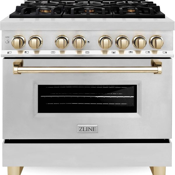 ZLINE Autograph Edition 36 Inch 4.6 Cu. Ft. Dual Fuel Range with Gold Accents, RAZ-36-G - Prioka